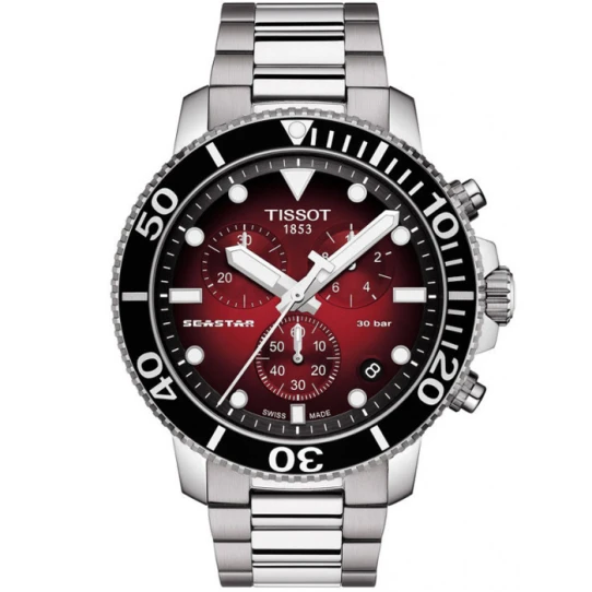 Tissot T120.417.11.421.00 Seastar 1000 - Мъжки ръчен часовник с кварцов механизъм - корпус от Стомана - Стоманена верижка - цвят Червен Сив