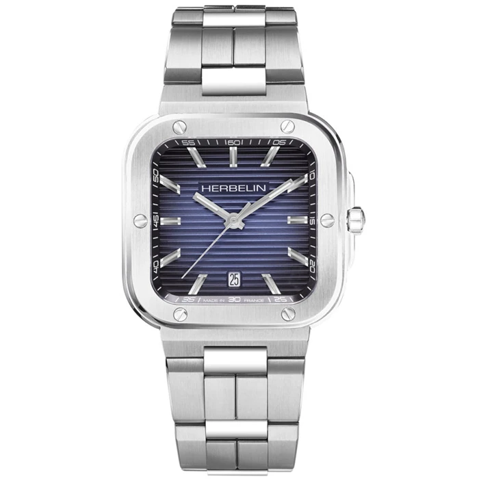 Мъжки ръчен часовник с кварцов механизъм - корпус от Стомана - Стоманена верижка - цвят Син Сив