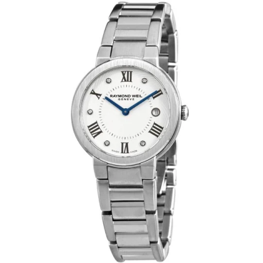 Дамски ръчен часовник с кварцов механизъм - корпус от Стомана - Стоманена верижка - цвят Бял Сив