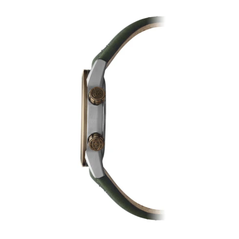 Мъжки ръчен часовник с механичен механизъм - корпус от Бронз - Естествена кожа - цвят Зелен Зелен