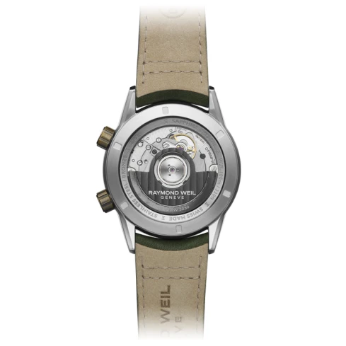 Мъжки ръчен часовник с механичен механизъм - корпус от Бронз - Естествена кожа - цвят Зелен Зелен