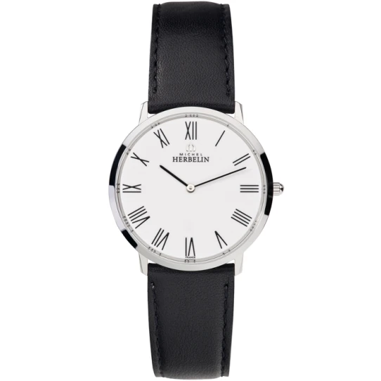 Дамски ръчен часовник с кварцов механизъм - корпус от Стомана - Естествена кожа - цвят Бял Черен