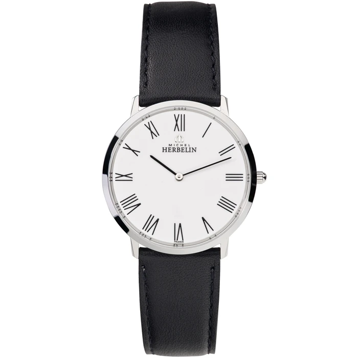 Дамски ръчен часовник с кварцов механизъм - корпус от Стомана - Естествена кожа - цвят Бял Черен