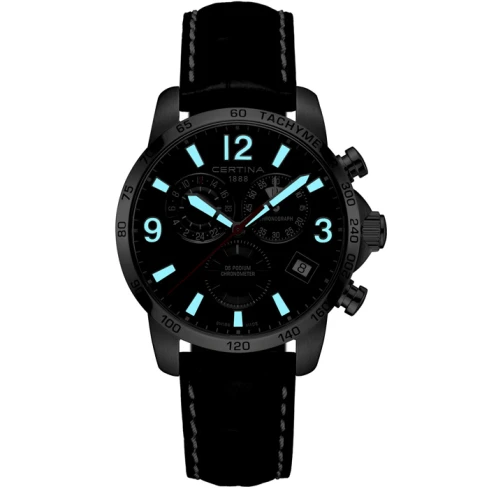 Мъжки ръчен часовник с кварцов механизъм - корпус от Стомана - Естествена кожа - цвят Черен Черен