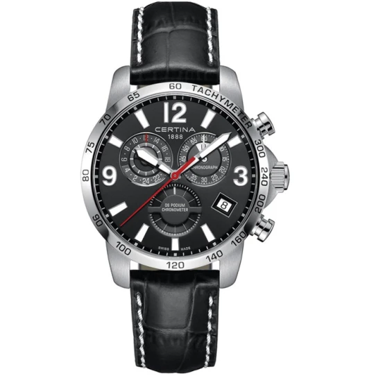 Мъжки ръчен часовник с кварцов механизъм - корпус от Стомана - Естествена кожа - цвят Черен Черен