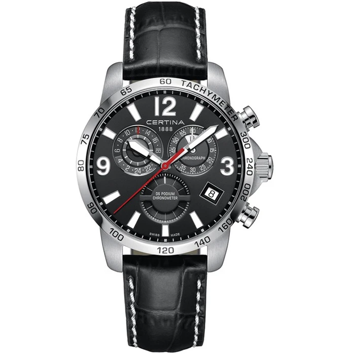 Мъжки ръчен часовник с кварцов механизъм - корпус от Стомана - Естествена кожа - цвят Черен Черен