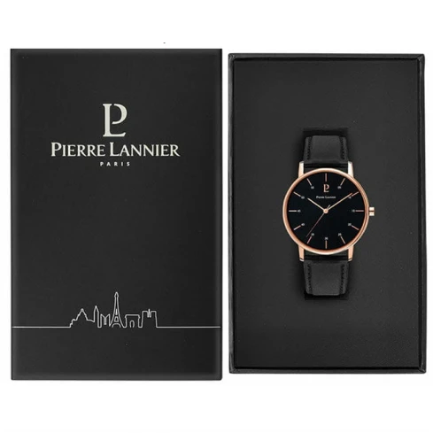 Мъжки ръчен часовник с кварцов механизъм - корпус от Стомана - Естествена кожа - цвят Черен Черен