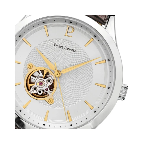 Мъжки ръчен часовник с автоматичен механизъм - корпус от Стомана - Естествена кожа - цвят Бял