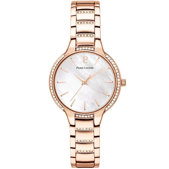 Дамски ръчен часовник с кварцов механизъм - корпус от Стомана - Стоманена верижка - цвят Седеф Розово Злато