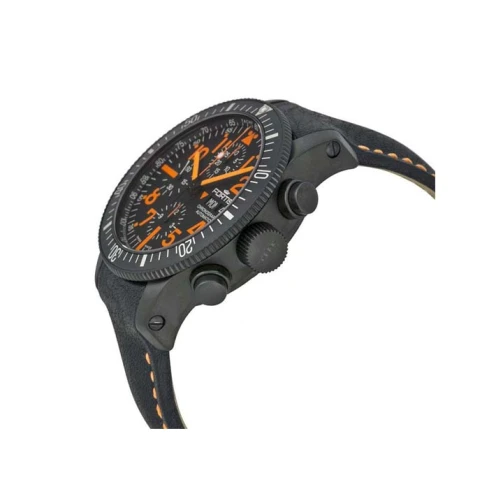 Мъжки ръчен часовник с механичен механизъм - корпус от Титан - Естествена кожа - цвят Черен Оранжев