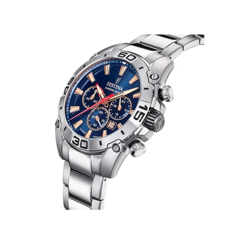 Мъжки ръчен часовник с кварцов механизъм - корпус от Стомана - Стоманена верижка - цвят Син Сив