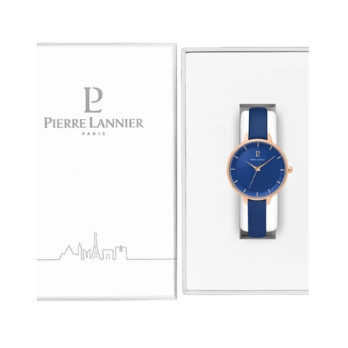 Дамски ръчен часовник с кварцов механизъм - корпус от Стомана - Естествена кожа - цвят Син Син