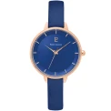 Дамски ръчен часовник с кварцов механизъм - корпус от Стомана - Естествена кожа - цвят Син Син