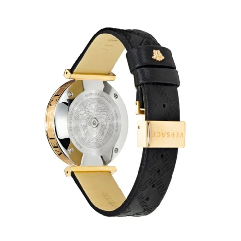 Дамски ръчен часовник с кварцов механизъм - корпус от Стомана - Естествена кожа - цвят Черен Злато