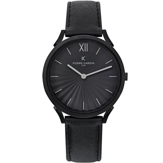 Мъжки ръчен часовник с кварцов механизъм - корпус от Стомана - Естествена кожа - цвят Черен Черен