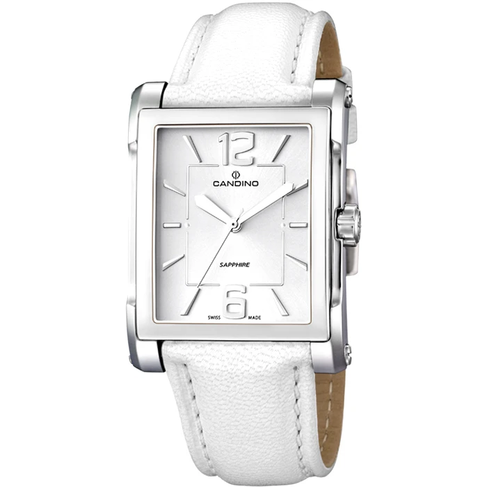 Дамски ръчен часовник с кварцов механизъм - корпус от Стомана - Естествена кожа - цвят Бял Бял