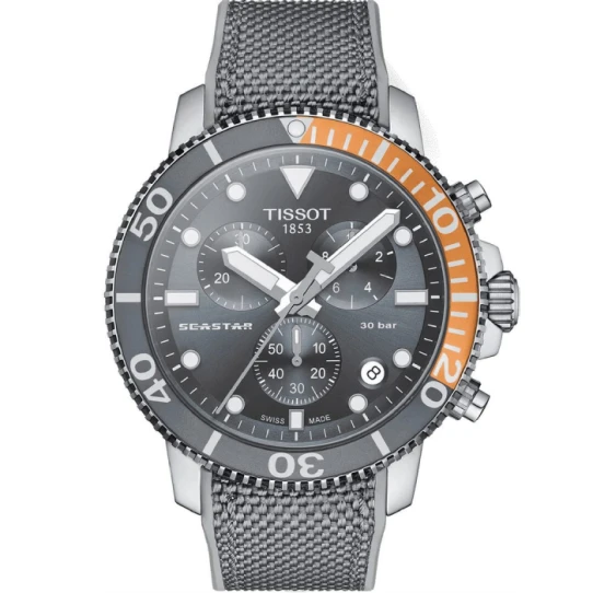 Tissot T120.417.17.081.01 Seastar 1000 - Мъжки ръчен часовник с кварцов механизъм - корпус от Стомана - Каучук - цвят Сив