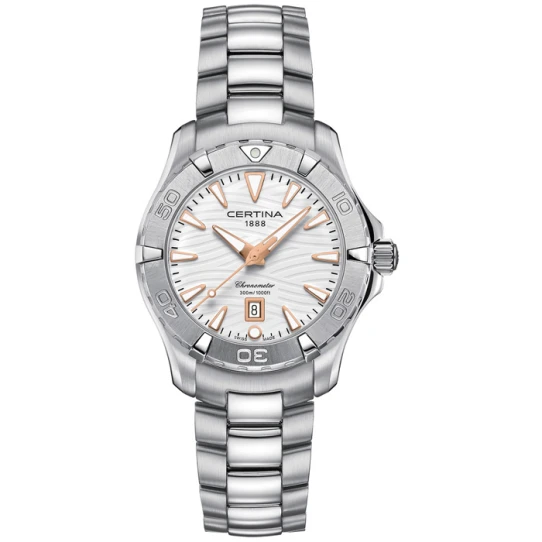 Certina C032.251.11.011.01 DS Action - Мъжки ръчен часовник с кварцов механизъм - корпус от Стомана - Стоманена верижка - цвят Бял Сив
