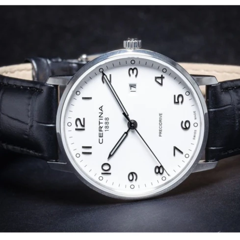 Мъжки ръчен часовник с кварцов механизъм - корпус от Стомана - Естествена кожа - цвят Бял