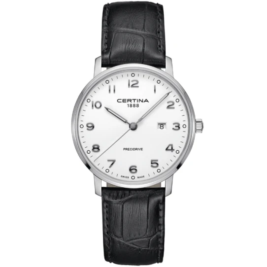 Мъжки ръчен часовник с кварцов механизъм - корпус от Стомана - Естествена кожа - цвят Бял