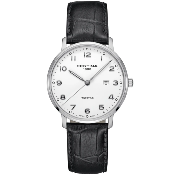 Мъжки ръчен часовник с кварцов механизъм - корпус от Стомана - Естествена кожа - цвят Бял