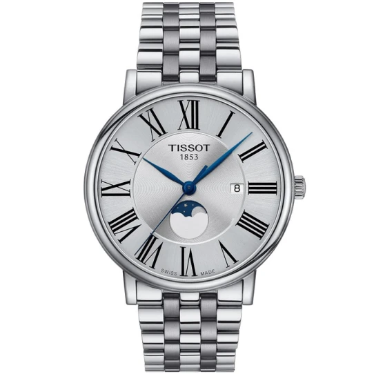 Tissot T122.423.11.033.00 Carson - Мъжки ръчен часовник с кварцов механизъм - корпус от Стомана - Стоманена верижка - цвят Сребрист Сив