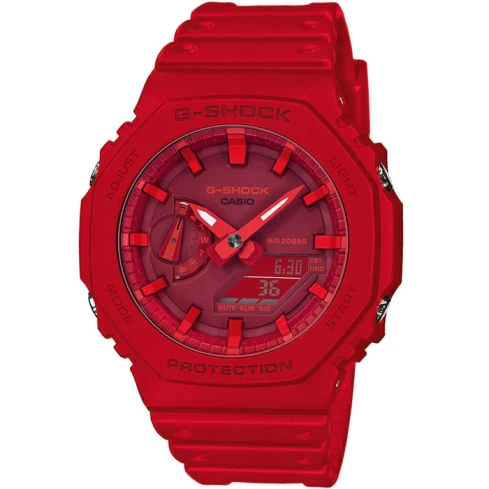 Casio GA-2100-4AER G-Shock - Мъжки ръчен часовник с кварцов механизъм - корпус от Полимер - Полимер - цвят Червен Червен