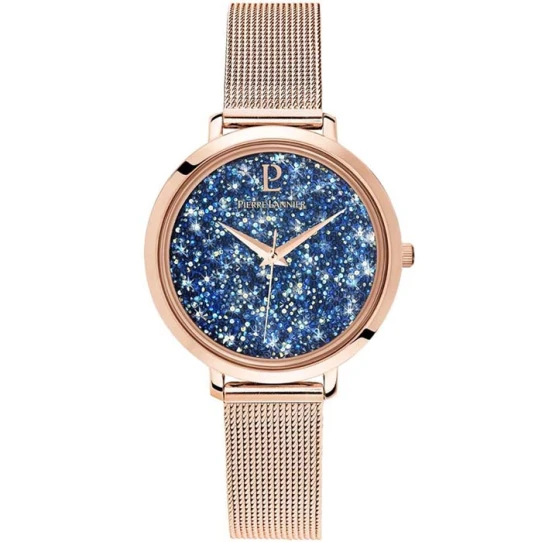 Дамски ръчен часовник с кварцов механизъм - корпус от Стомана - Меш - цвят Син Розово Злато