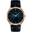 Мъжки ръчен часовник с кварцов механизъм - корпус от Розово злато - Естествена кожа - цвят Син Син