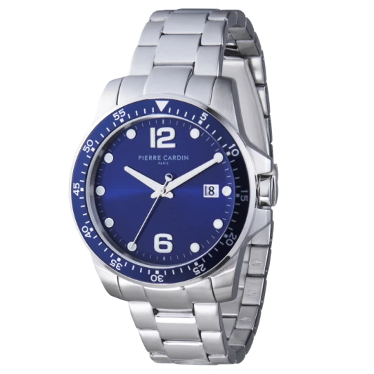 Мъжки ръчен часовник с кварцов механизъм - корпус от Стомана - Стоманена верижка - цвят Син