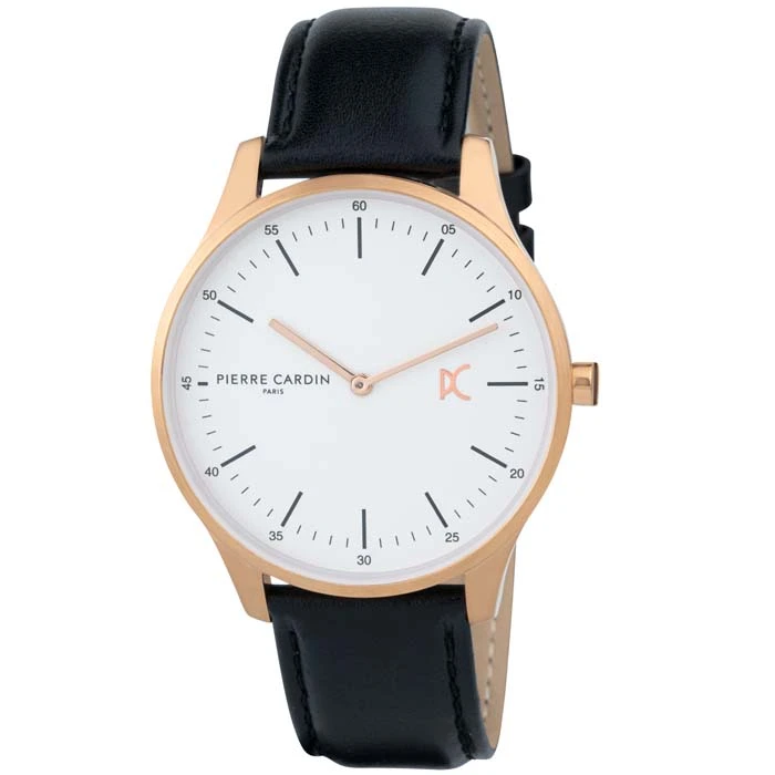 Мъжки ръчен часовник с кварцов механизъм - корпус от Стомана - Естествена кожа - цвят Бял Черен