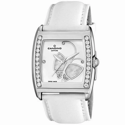 Дамски ръчен часовник с кварцов механизъм - корпус от Стомана - Естествена кожа - цвят Бял Бял