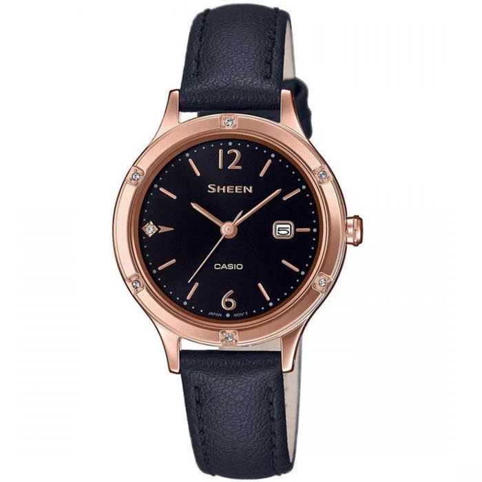 Дамски ръчен часовник с кварцов механизъм - корпус от Стомана - Естествена кожа - цвят Черен Син