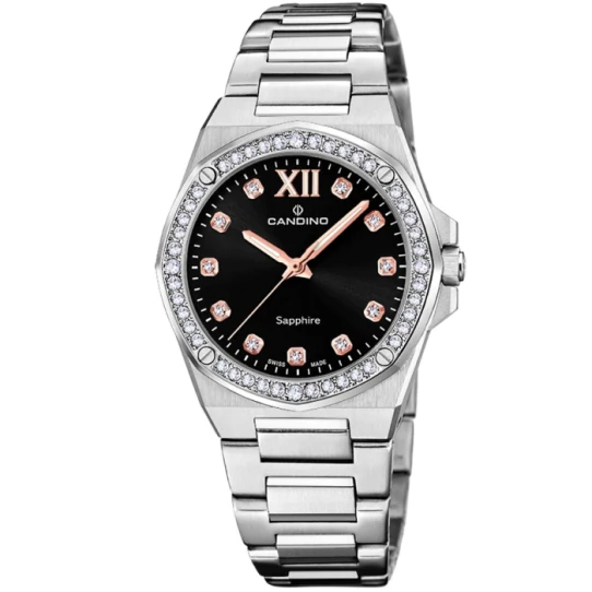 Дамски ръчен часовник с кварцов механизъм - корпус от Стомана - Стоманена верижка - цвят Черен Сив