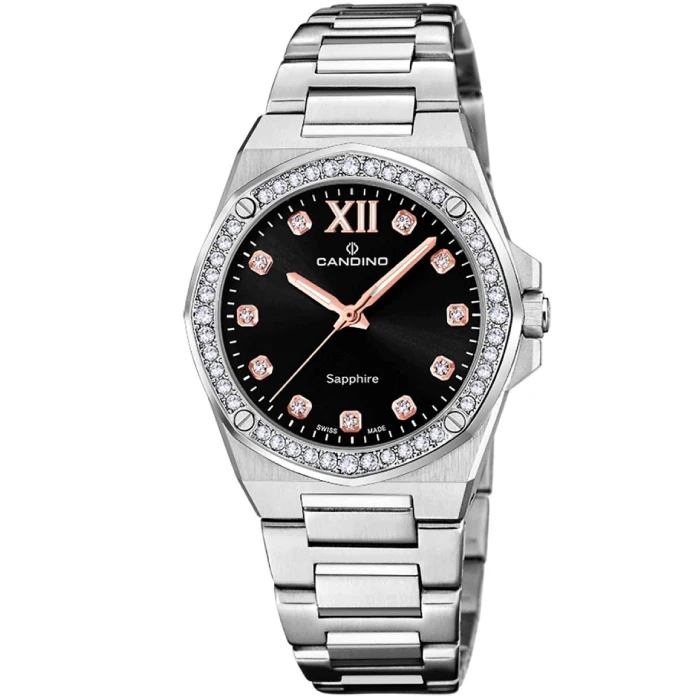 Дамски ръчен часовник с кварцов механизъм - корпус от Стомана - Стоманена верижка - цвят Черен Сив