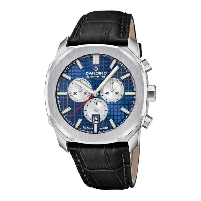 Мъжки ръчен часовник с кварцов механизъм - корпус от Стомана - Естествена кожа - цвят Син