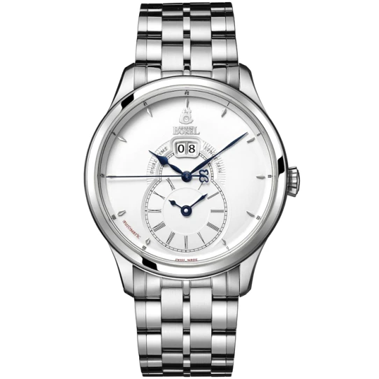 Мъжки ръчен часовник с автоматичен механизъм - корпус от Стомана - Стоманена верижка - цвят Бял Сив