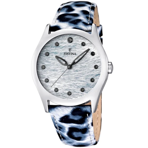 Дамски ръчен часовник с кварцов механизъм - корпус от Стомана - Естествена кожа - цвят Сив Бял