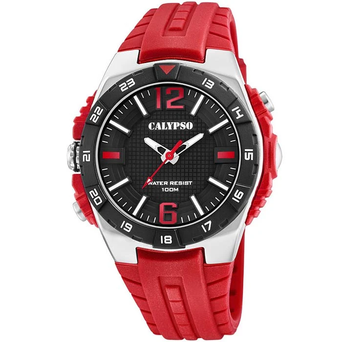 Унисекс ръчен часовник с кварцов механизъм - корпус от Полимер - Полимер - цвят Черен Червен