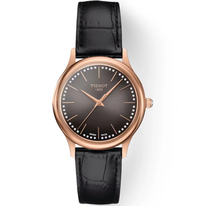 Дамски ръчен часовник с кварцов механизъм - корпус от 18К Злато - Естествена кожа - цвят Кафяв Черен