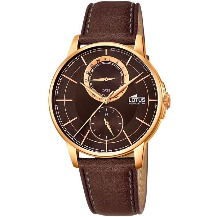 Мъжки ръчен часовник с кварцов механизъм - корпус от Стомана - Естествена кожа - цвят Кафяв Кафяв