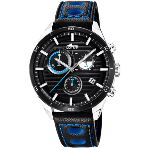 Мъжки ръчен часовник с кварцов механизъм - корпус от Стомана - Естествена кожа - цвят Черен Син