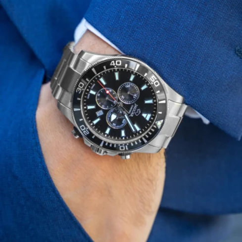 Мъжки ръчен часовник с кварцов механизъм - корпус от Стомана - Стоманена верижка - цвят Черен Сив