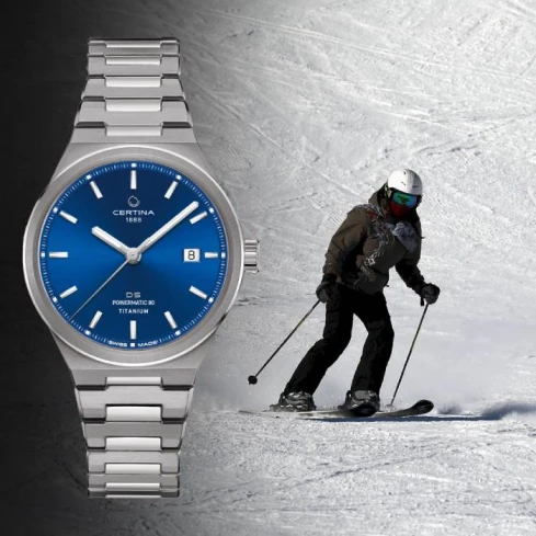 Унисекс ръчен часовник с автоматичен механизъм - корпус от Титан - Титаниева верижка - цвят Син