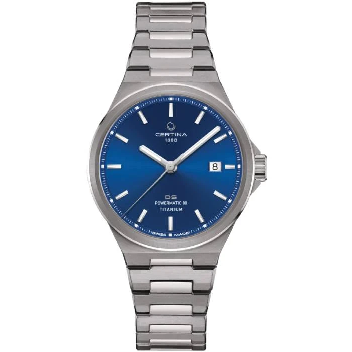 Унисекс ръчен часовник с автоматичен механизъм - корпус от Титан - Титаниева верижка - цвят Син