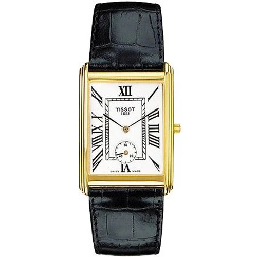 Мъжки ръчен часовник с кварцов механизъм - корпус от Жълто злато 18К - Естествена кожа - цвят Бял Черен