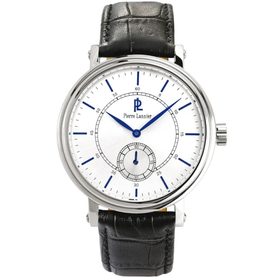 Мъжки ръчен часовник с кварцов механизъм - корпус от Стомана - Естествена кожа - цвят Бял Черен