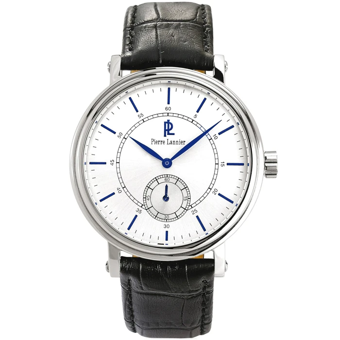 Мъжки ръчен часовник с кварцов механизъм - корпус от Стомана - Естествена кожа - цвят Бял Черен