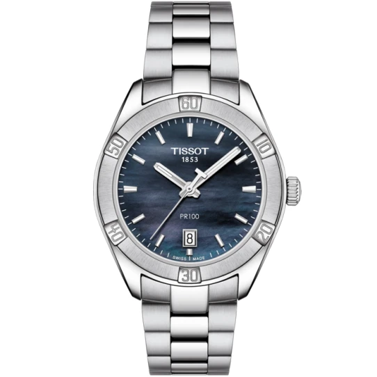 Tissot T101.910.11.121.00 PR 100 - Мъжки ръчен часовник с кварцов механизъм - корпус от Стомана - Стоманена верижка - цвят Седеф Сив
