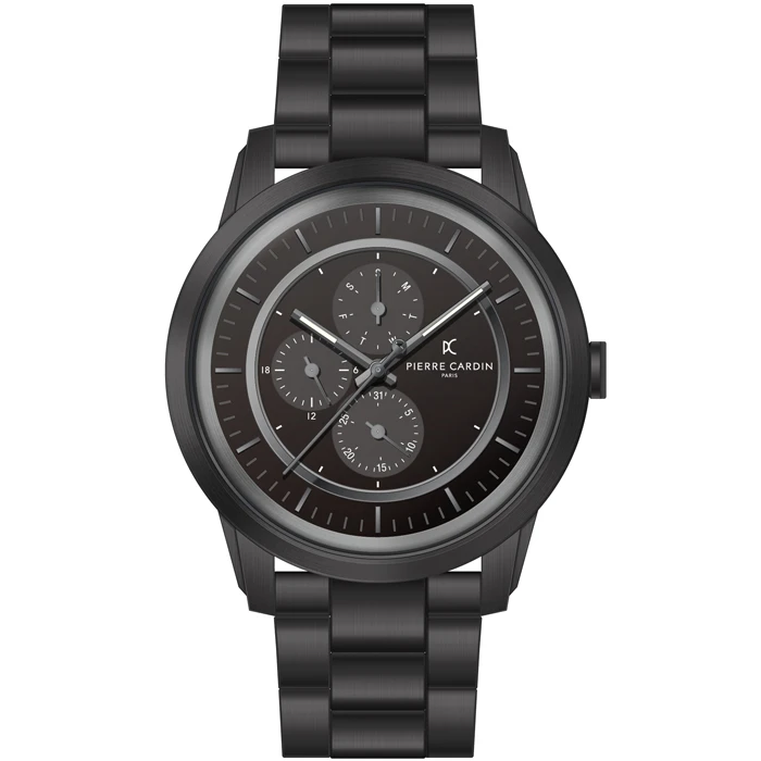 Мъжки ръчен часовник с кварцов механизъм - корпус от Стомана - Стоманена верижка - цвят Черен Черен